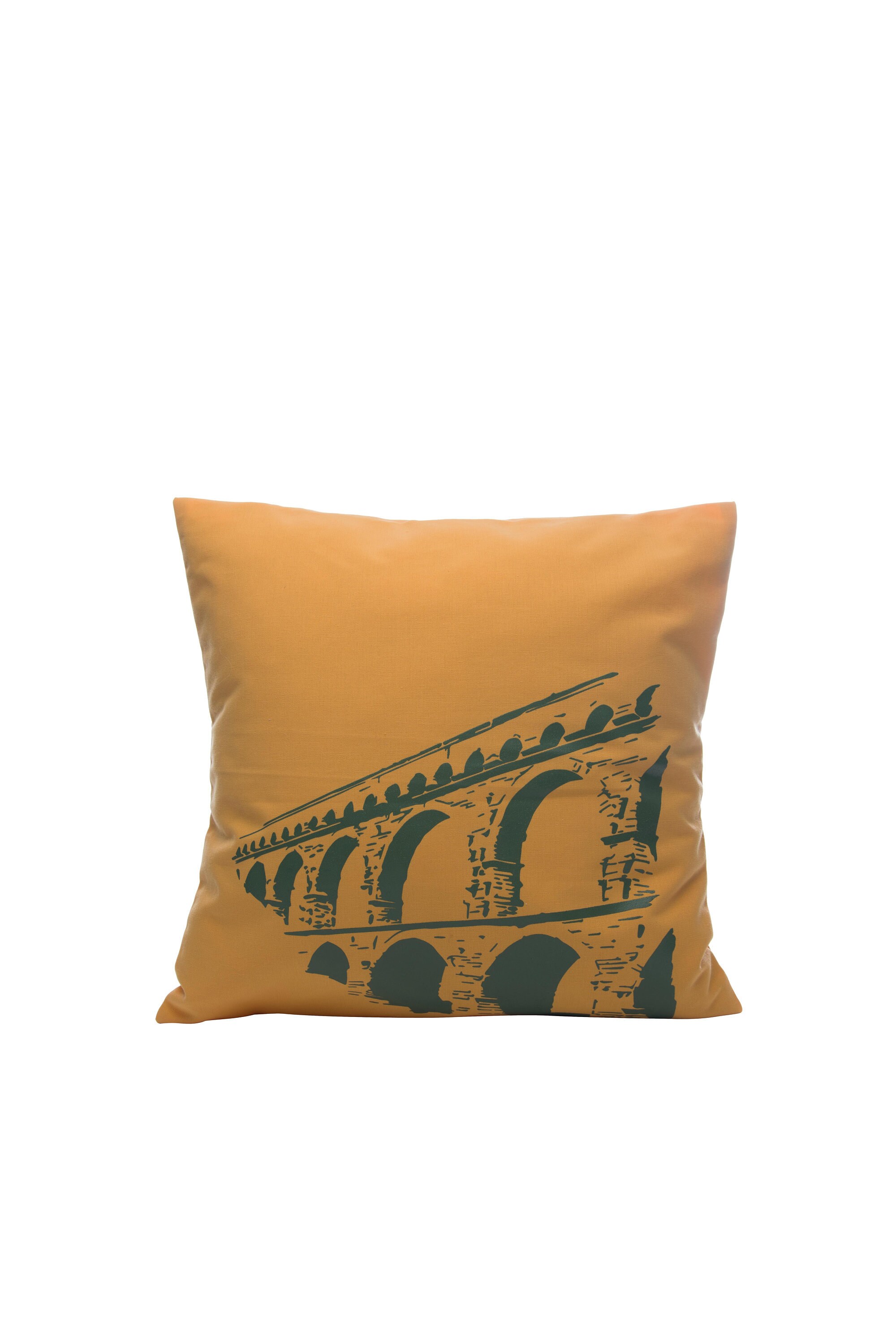 Coussin Pont Du Gard Coton Jaune et Bleu