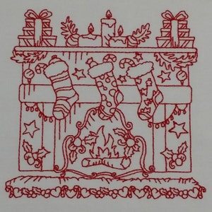 Redwork Christmas Blocks- machine embroidery designs. Perfect for the Christmas holidays. Use on dish towels, napkins, quilt blocks, etc.