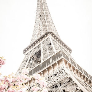 Eiffel Tower Cherry Blossom Art Print, Paris Wall Decor image 1