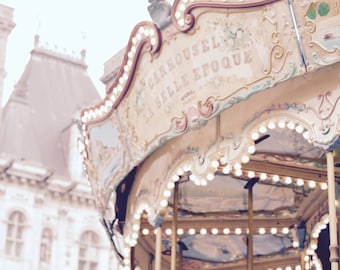 Paris Photography - Vintage Paris Carousel, Paris Nursery Art, Paris Art, Living Room Art, Large Wall Decor