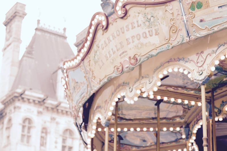 Paris Photography Vintage Paris Carousel, Paris Nursery Art, Paris Art, Living Room Art, Large Wall Decor image 1