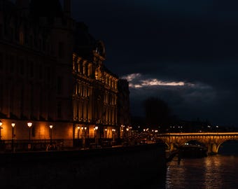 Paris at Night Photography Print – Moonlit Seine River Fine Art