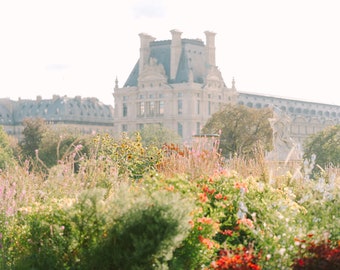 Paris Photography - Louvre Museum Paris, Tuileries Gardens, LandmarkPhotography, French Architecture, Fine Art Print, Chair Photography