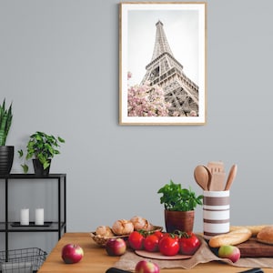 Eiffel Tower Cherry Blossom Art Print, Paris Wall Decor image 2