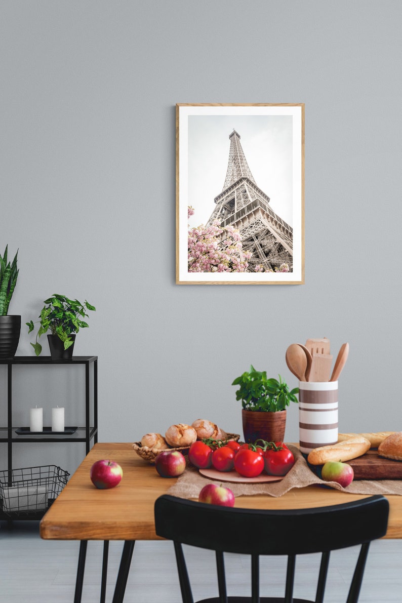 Eiffel Tower Cherry Blossom Art Print, Paris Wall Decor image 2