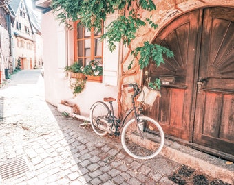 France Photography - Alsace Photography, Charming Bicycle in Eguisheim, French Wall Art, Large Wall Art, Francophile