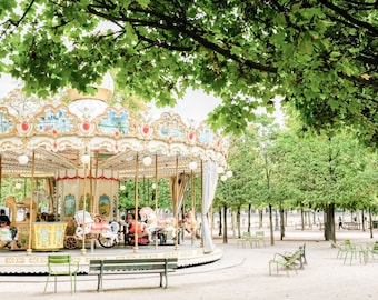 Paris Photography - Autumn Carousel in Paris, Tuileries, Summer in Paris, French Travel Photograph, Wall Decor, Nursery Art