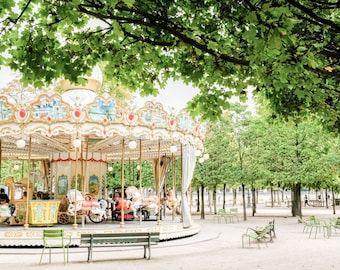 Tuileries Carousel Fine Art Print – Summer in Paris, Nursery Wall Decor