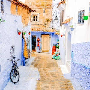 Morocco Photography - Chefchaouen, Blue City Morocco, Africa Photography, Large Wall Art, Living Room Art, Colorful Morocco