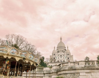 Paris Photography - Carousel in Paris, Winter in Paris, French Travel Photograph, Wall Decor, Sacre Coeur, Montmartre, Romantic