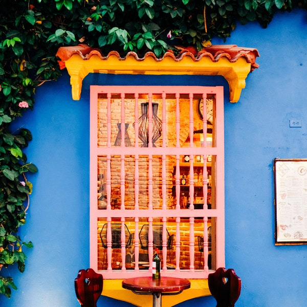 Cartagena Colombia Fine Art, Blue Restaurant, Charming Cartagena, Wall Art, Fine Art Photography, Large Wall Art, Blue Door