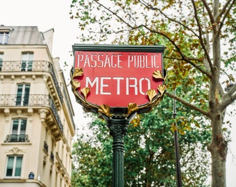 Paris Photography - Classic Metro Station in Paris, Autumn in Paris, French Travel Photograph, Wall Decor