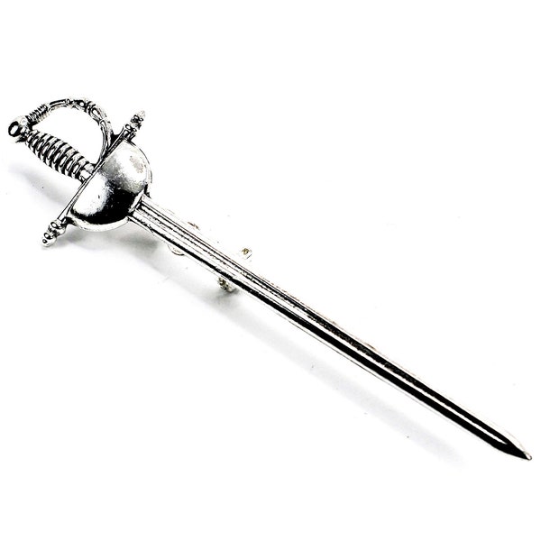 Sword Brooch, Lapel Pin, Silver Colour, Gift for Him or Her, Weapon Jewellery, Fantasy Cosplay Pin, Smart on a Dark Suit,  Sword Jewellery.