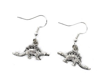 Stegosaurus Earrings, Sterling Silver Dinosaur Charms, Fun Jewelry