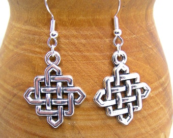 Chinese Knot Earrings, Sterling Silver Hooks, Knotwork Earrings, Silver Knots, Celtic Knot Earrings, Made in the UK, Cottagecore Earrings,