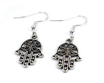 Hamsa Hand Earrings, Sterling Silver Hooks, Jewish Symbol, Protection