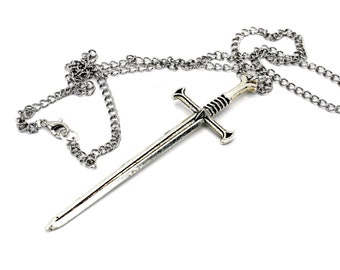 Silver Sword Pendant Necklace, Medieval Style, Mens Jewelry