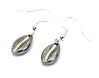 Cowrie Shell or Coffee Bean Earrings on Sterling Silver Ear Hooks, Cute Earrings, a Gift for Her, Coffee Lovers Gift, Modern Elegant Design,