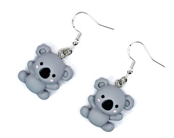 Koala Bear Charm Earrings, 925 Silver Hooks, Animal Lover Gift