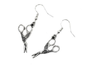 Stork Scissor Earrings, 925 Sterling Silver Hooks, Seamstress Gift