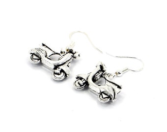 Silver Scooter Earrings, Vespa Lambretta Style, 925 Silver Hooks