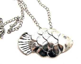 Silver Plated Fish Pendant Necklace, Cottagecore Jewellery