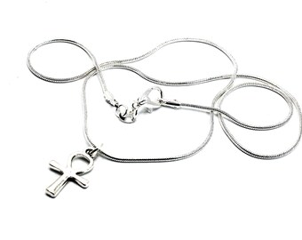 Dainty Egyptian Ankh Cross Pendant Necklace, 18 inch Snake Chain