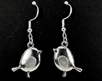 Robin Drop Earrings, Bird Lover Gift, Sterling Silver Hooks