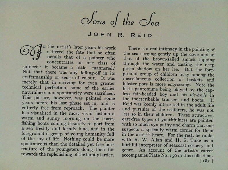 John R Reid Late 1800/'S Oil Painting Sons Of The Sea Vintage Art 1930 Bookprint