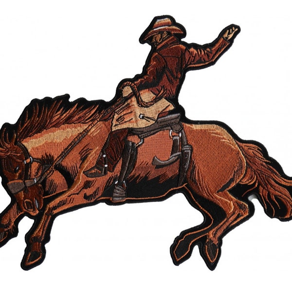 Bucking Rodeo Horse With Cowboy Embroidered Biker Patch, Two sizes