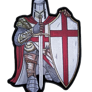 Christian Red And White Crusader Knight Embroidered Patch, Three sizes