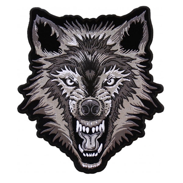 Angry Snarling Wolf Wolves Embroidered Biker Patch, Two sizes