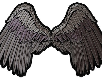 Ladies Grey Subdued Wings Embroidered Biker Patch, Two sizes