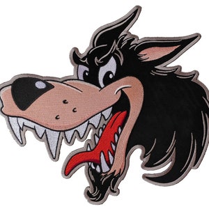 Cartoon stijl Mean Wolf geborduurde biker patch, twee maten