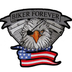 Biker Forever Mean Eagle American Flag Motorcycle Embroidered Biker Patch, Two sizes