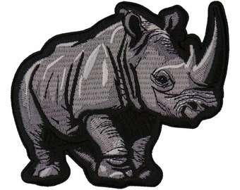 Gray Rhino Rhinoceros Embroidered Biker Patch