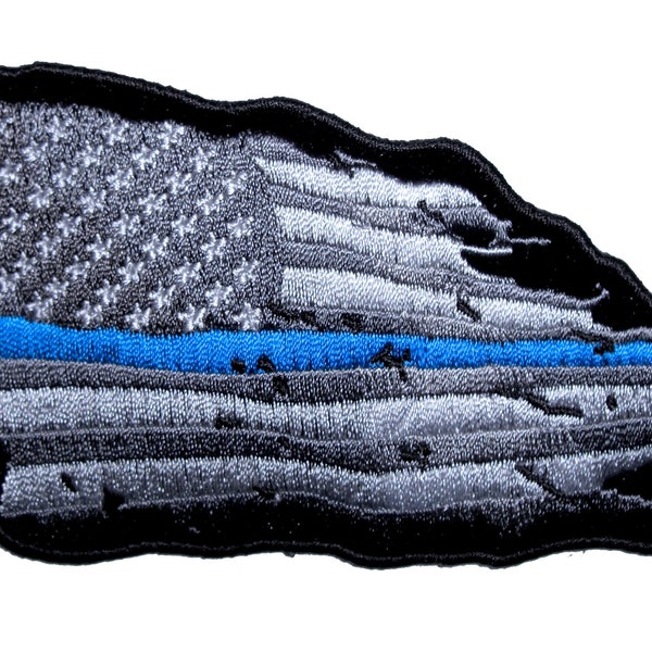 Patriotic Thin Blue Line Law Enforcement American Flag Embroidered Patch, Two Sizes