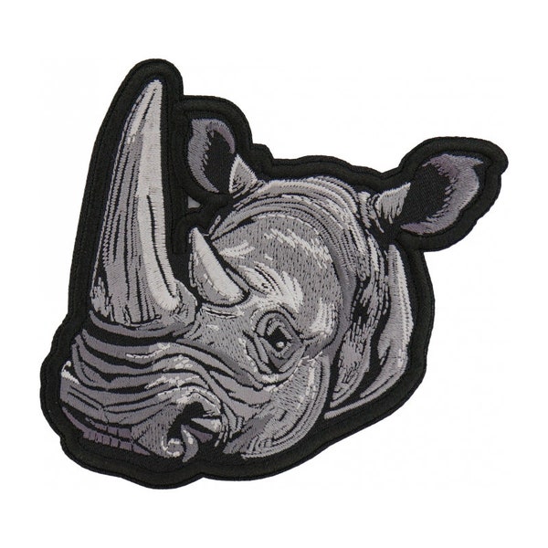 Gray Rhino Rhinoceros Head Embroidered Biker Patch