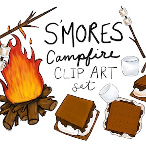 Hand drawn S'mores clip art set, digitally drawn clip art, smores clip art, campfire clip art, hand drawn Smores, PNG format, Smores doodles