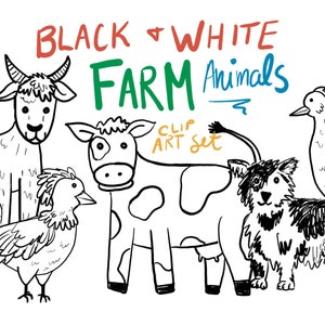 Hand Drawn Farm Animals Black and White Farm Animal Clip Art - Etsy