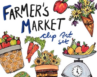 Farmers Market Clip Art - hand drawn clip art - commercial clip art - farmers market clipart - hand drawn farmers market clip art