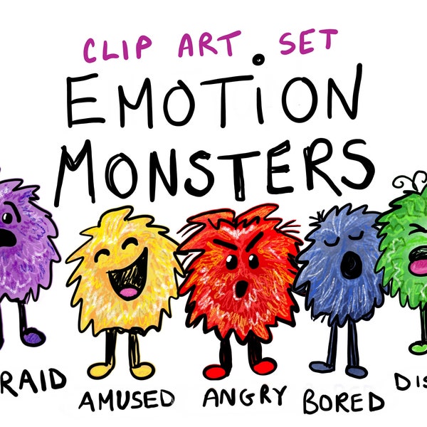 Emotion Monsters Clip Art Set - hand drawn - teaching emotions - feelings clip art - social emotional learning - commercial use - education