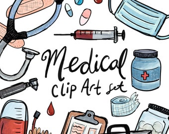 Medical Clip Art - hand drawn medical clip art - doctor kit clip art - mask clip art - medical learning resource - commercial use clip art