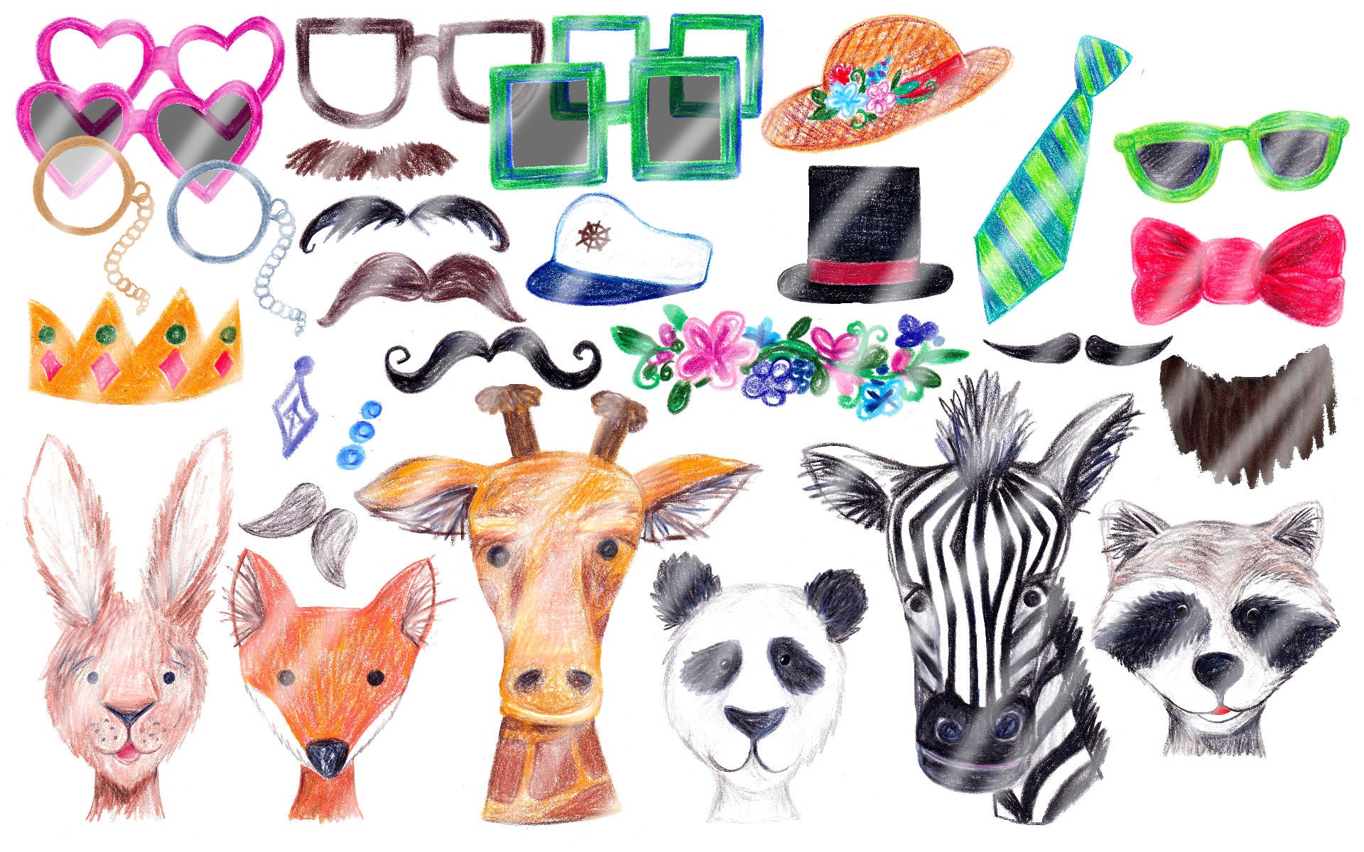 Hand Drawn Silly Animals Clipart Dressed Animals Clipart Etsy