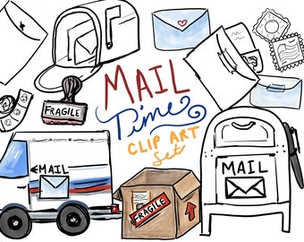Mixed Mail Time Clip Art - Commercial use mail clip art - pretend play mailman - no credit needed clip art - hand drawn PNGs - line art