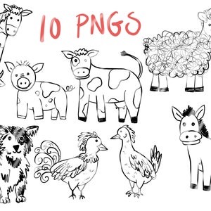 Hand Drawn Farm Animals Black and White Farm Animal Clip Art - Etsy