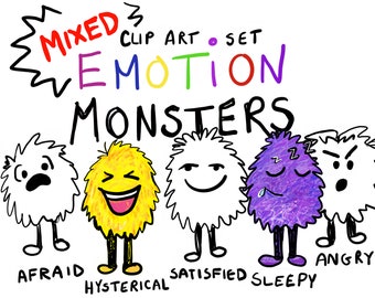 Emotion Monsters Clip Art - hand drawn - educational clip art - commercial use - learning feelings - emotions clipart for activities