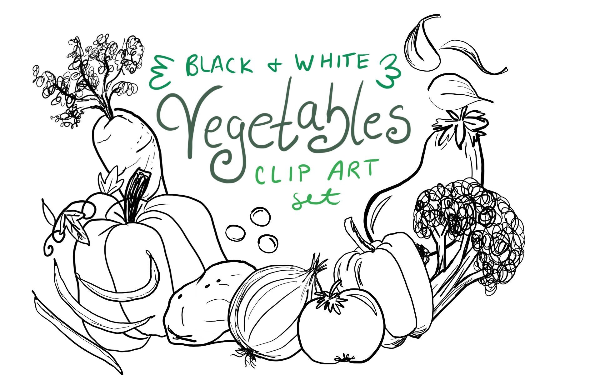 Vegetable Garden Clip Art Black And White Vegetables Black White Stock Il Fullxfull.1849540916 3qsx