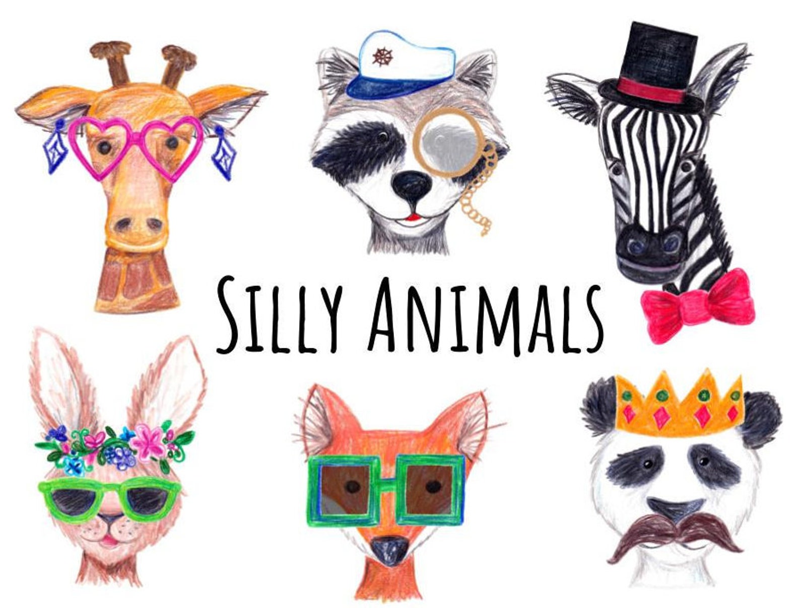 Hand Drawn Silly Animals Clipart Dressed Animals Clipart - Etsy