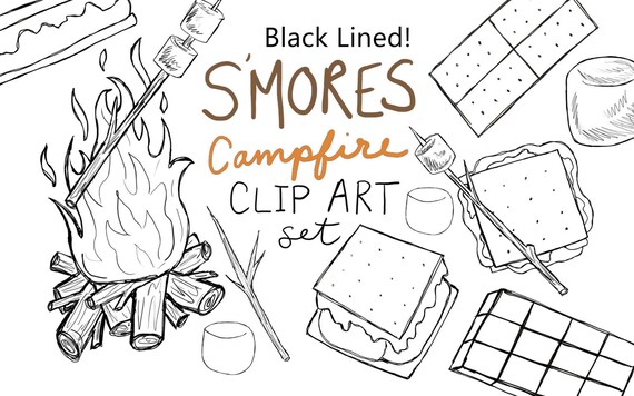 Black Lined Hand Drawn S'mores Clip Art Set Digitally | Etsy